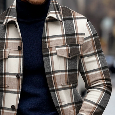 Asa® | Men's Casual Lapel Multi-pocket Blend Plaid Jacket MTA3033I5X