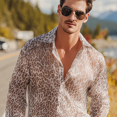 Juan | Men'S Summer Fashion Casual Chiffon Slightly Transparent Sexy Leopard Print Long Sleeve Shirt