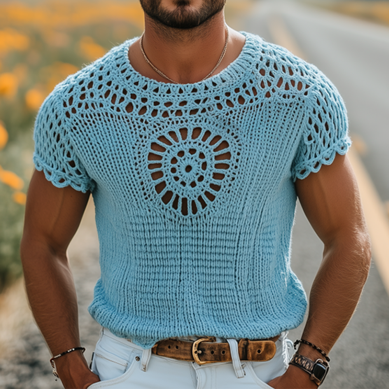 Louis | Men'S Summer Fashion Casual Hollow Crochet Round Neck Knitted Short Sleeve T-Shirt