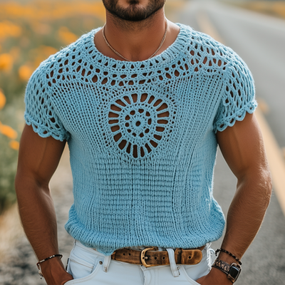 Louis | Men'S Summer Fashion Casual Hollow Crochet Round Neck Knitted Short Sleeve T-Shirt