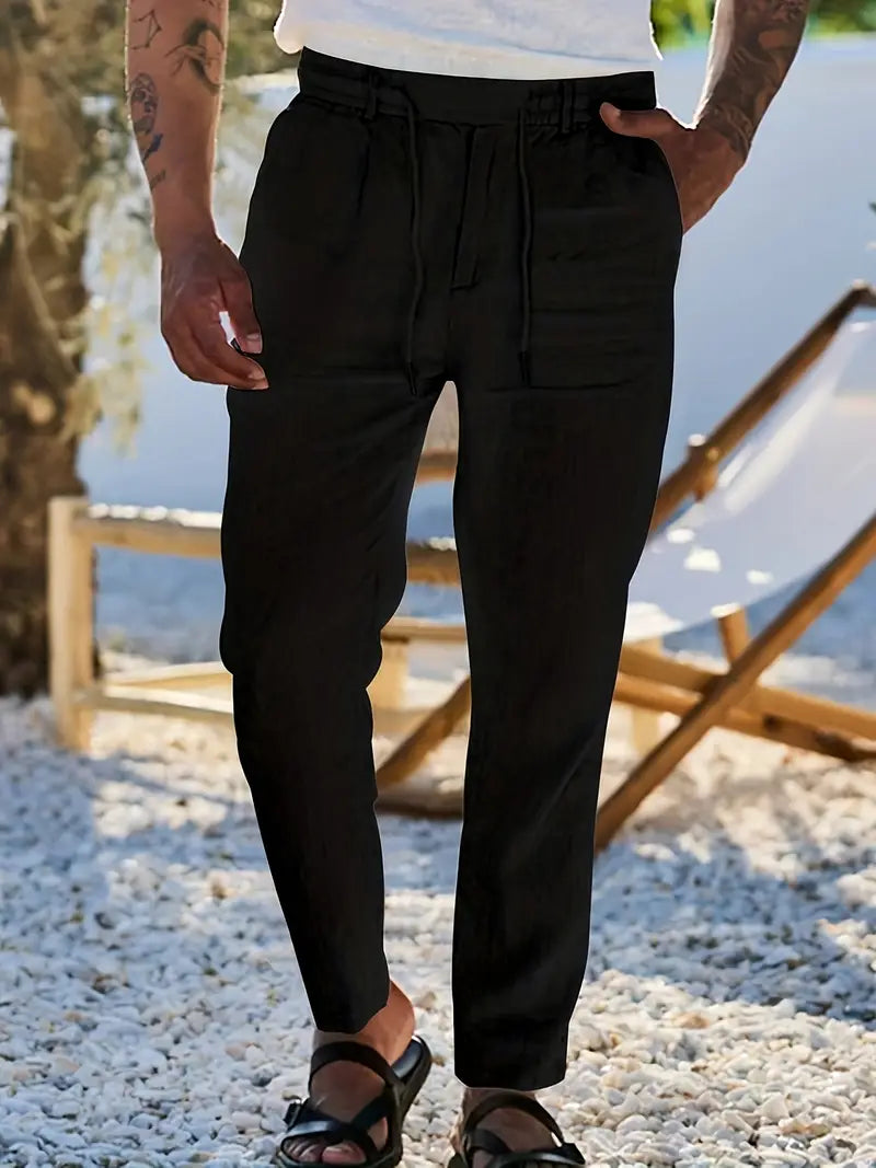 Joshua | Wide-leg linen pants with drawstring