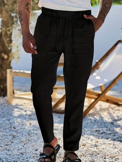 Joshua | Wide-leg linen pants with drawstring