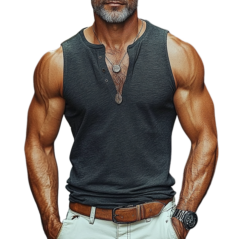 Wendell | Men'S Casual Cotton Blend Henley Neck Tank Tops