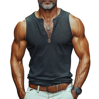 Wendell | Men'S Casual Cotton Blend Henley Neck Tank Tops