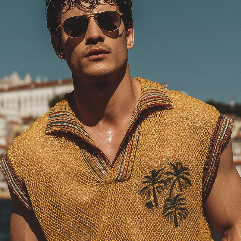 Nathaniel | Men'S Summer Fashion Casual Mesh V-Neck Embroidered Sleeveless T-Shirt