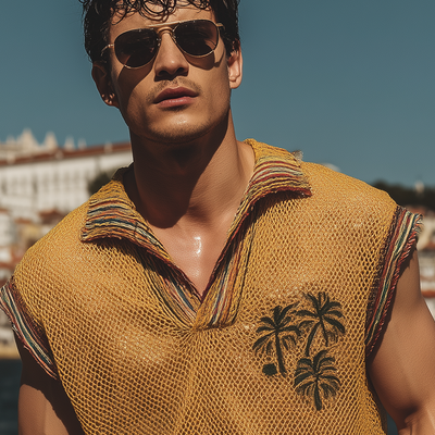 Nathaniel | Men'S Summer Fashion Casual Mesh V-Neck Embroidered Sleeveless T-Shirt