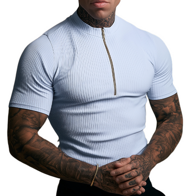 Carl | Men'S Slim Fit Knitted Half-Zip Pullover Short-Sleeved Shirt