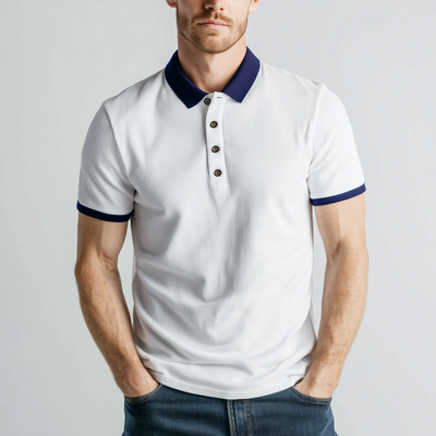 Malcolm | Men'S Casual Cotton Blend Colorblock Ribbed Lapel Slim Fit Short Sleeve Polo Shirt
