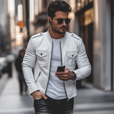 Mauricio | Men'S Casual Solid Color Faux Leather Stand Collar Zipper Multi-Pocket Slim Fit Motorcycle Jacket
