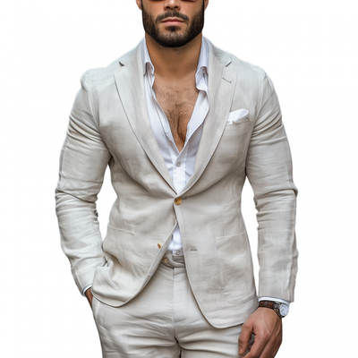 Alexander | Men'S Casual Solid Color Breathable Linen Notch Lapel Single-Breasted Slim-Fit Blazer