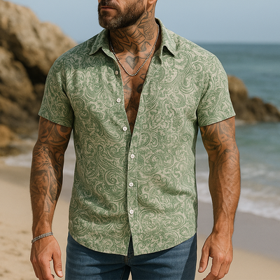 Jeff | Men'S Summer Fashion Printed Polyester Blended Short Sleeve Shirt
