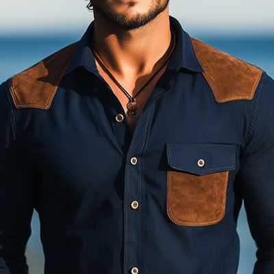 Israel | Men'S Business Cotton Suede Stitching Long Sleeve Shirt