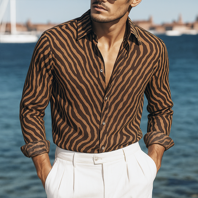 Joshua | Men'S Zebra Print Chiffon Lapel Long Sleeve Shirt