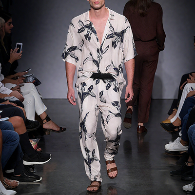 Eli | Men'S Spring And Summer Fashion Casual Satin Printed Short Sleeve Shirt Elastic Waist Pants Set