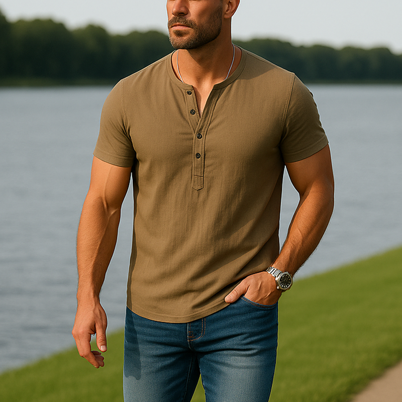 Gustavo | Men'S Summer Fashion Solid Color Lyocell Short Sleeve Henley Shirt