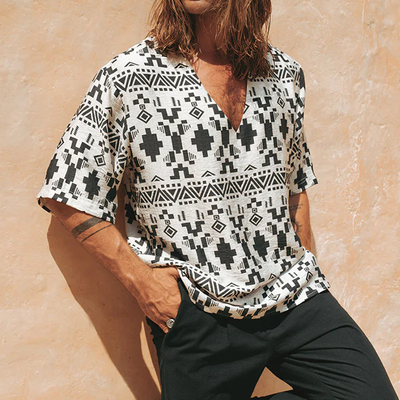 Xavier | Men'S Spring And Summer Fashion Casual Chiffon Printed V-Neck Short Sleeve T-Shirt Shorts Set