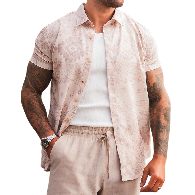 Adam | Men'S Retro Street Geometric Print Lapel Short Sleeve Shirt
