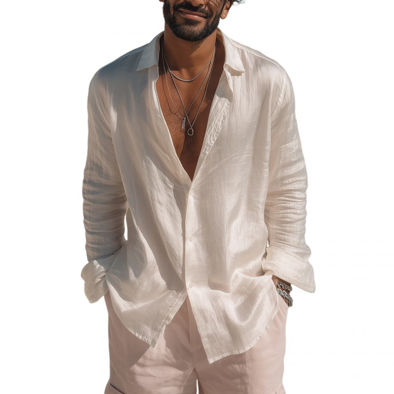 Remy | Men'S Casual Breathable Skin-Friendly Tencel Blended Lapel Loose Long-Sleeved Shirt