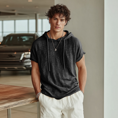 Andrew | Men'S Casual Breathable Cotton Hooded Slim Short-Sleeved T-Shirt