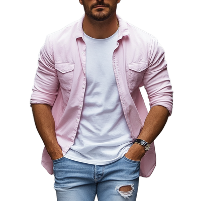 Roman | Men'S Basic Solid Color Cotton Blend Long Sleeve Shirt
