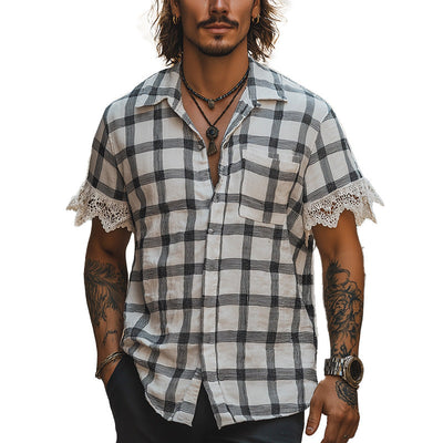 Malcolm | Men'S Summer Fashion Lace Patchwork Linen Short Sleeve Shirt