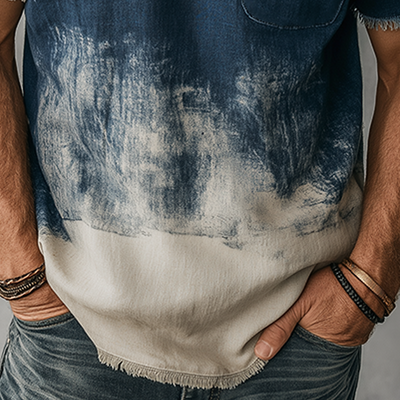 Cordell | Men'S Summer Fashion Gradient Printed Polyester Blended Short Sleeve Henley Shirt