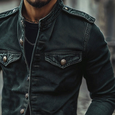 Men's Vintage Stand Collar Denim Jacket