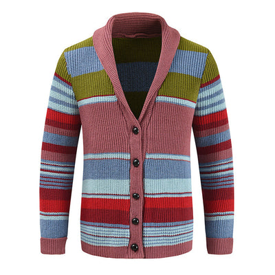 Men's Colorblock Lapel Sweater Jacket