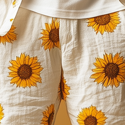 Benito | Men'S Summer Fashion Sunflower Printed Cotton And Linen Casual Shorts