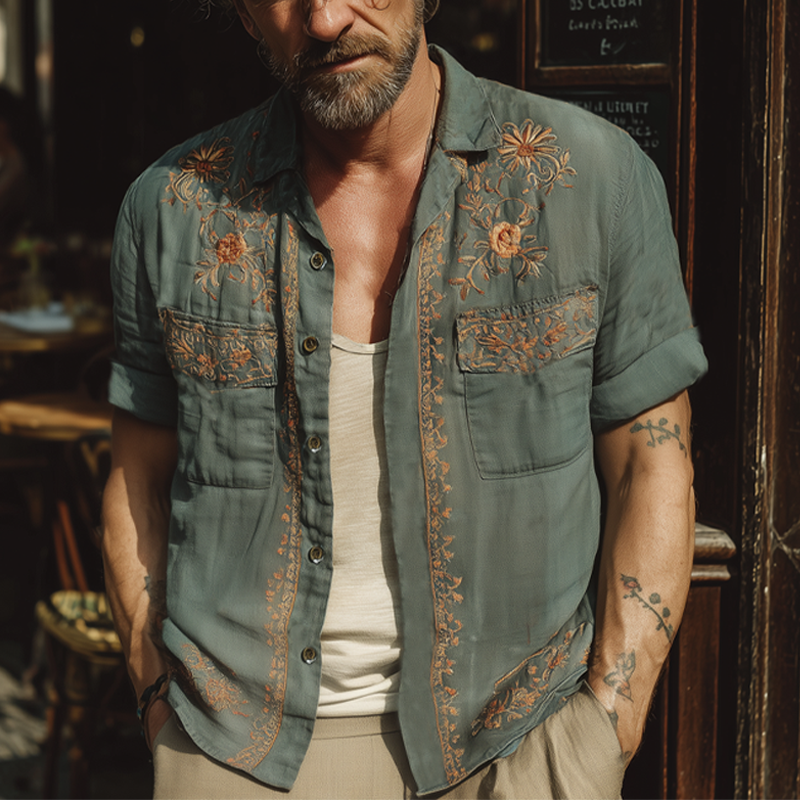 Pat | Men'S Summer Exquisite Embroidered Short Sleeve Shirt