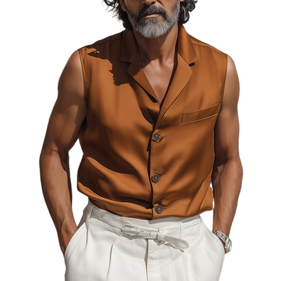 Emil | Men'S Spring And Summer Fashion Casual Satin Lapel Sleeveless Shirt