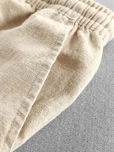 Ahab® | Linen And Rayon Blend Stand Collar Shirt & Linen Cotton Blend Drawstring Shorts