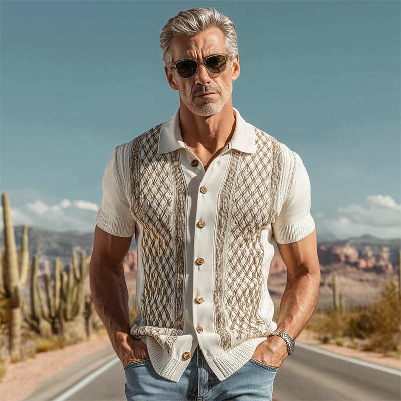 Hector | Men'S Spring And Summer Fashion Casual Knitted Jacquard Short Sleeve Shirt