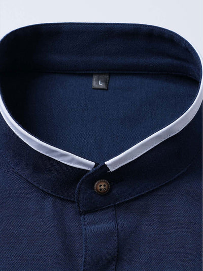 Gabino® | Long Sleeve Contrast Stand Collar Oxford Shirt