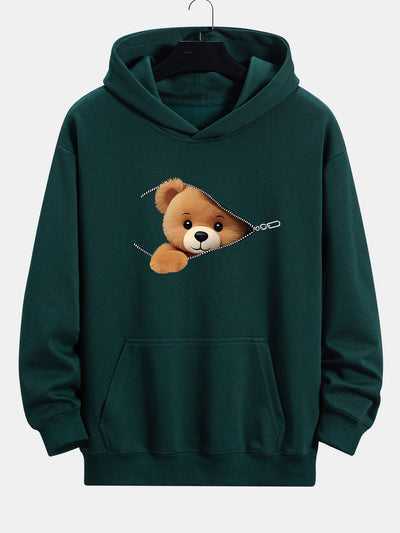 Kellan | Zipper Bear Print Relax Fit Hoodie