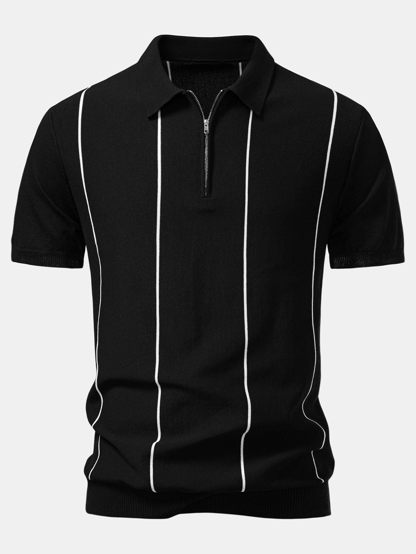 David | Stripe Zip Up Knitted Polo Shirt