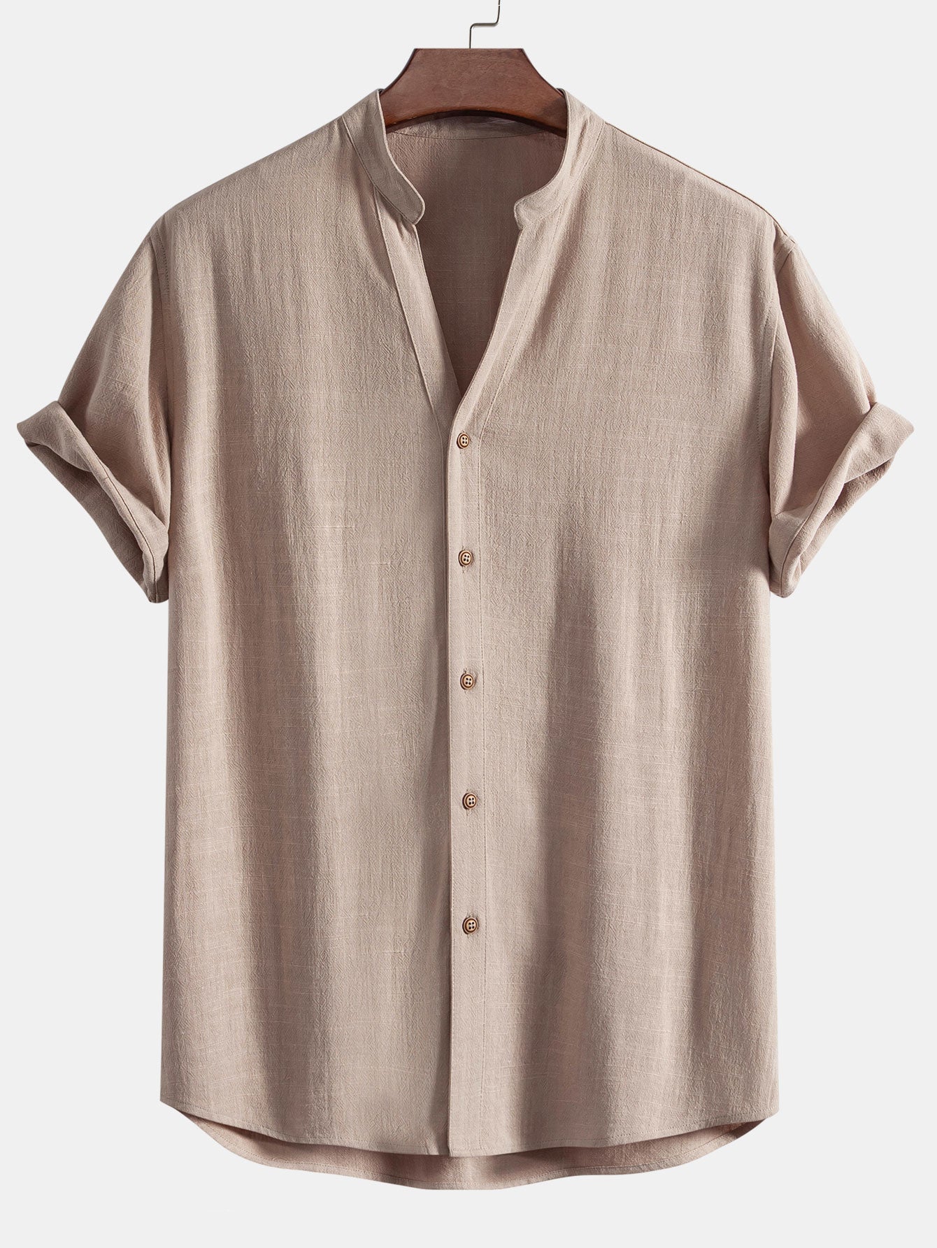 Akihiko® | Short Sleeve Linen Rayon Blend Stand Collar Shirt