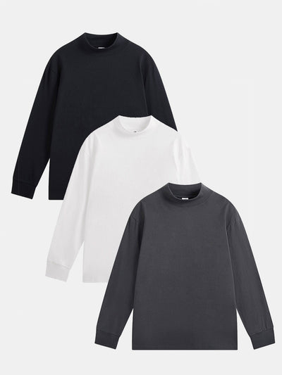 Adelelmo® | 3 Pieces Basic Long Sleeve Mock Neck T-Shirt