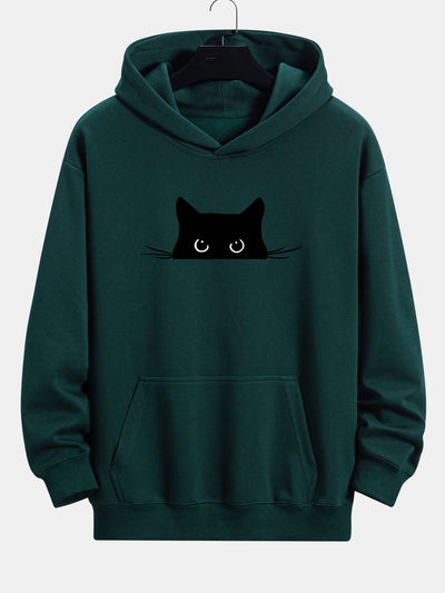 Fausto® | Black Cat Print Relax Fit Hoodie