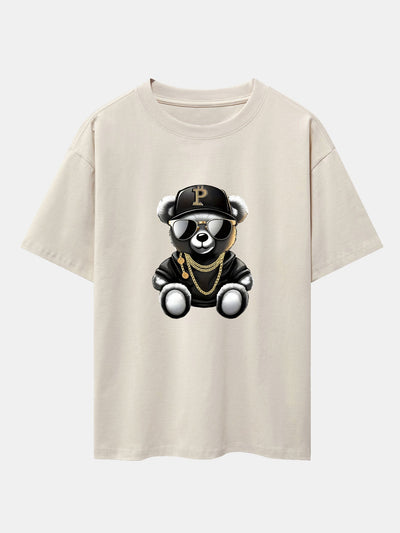 Miqueas® | Hip Hop Bear Print Drop Shoulder Oversize T-Shirt