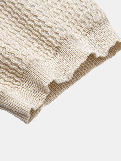 Caleb | Wave Jacquard Knit V Neck Polo Shirt