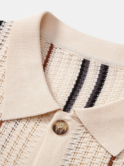 hola CROCHET STRIPED SHIRT WITH BUTTONS & STRAIGHT LEG LINEN PANTS