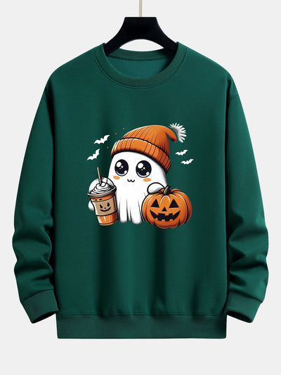 Carmelo® | Halloween Ghost Coffee Pumpkin Print Relax Fit Sweatshirt