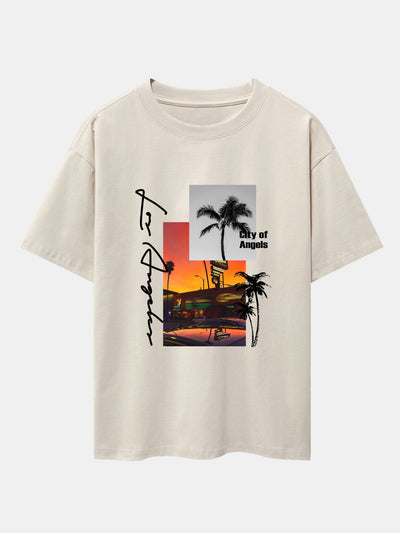 Haroldo® | Los Angeles Scenery Print Drop Shoulder Oversize T-Shirt & Swim Shorts
