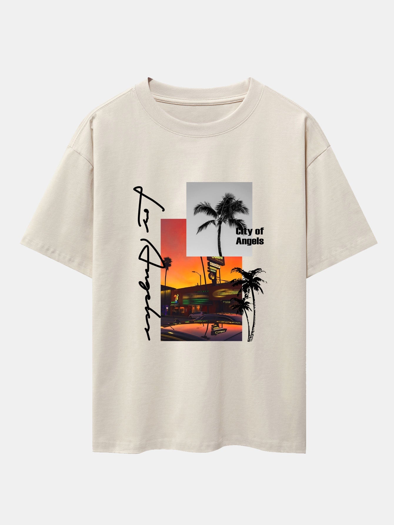 Emmett® | Los Angeles Scenery Print Drop Shoulder Oversize T-Shirt & Swim Shorts