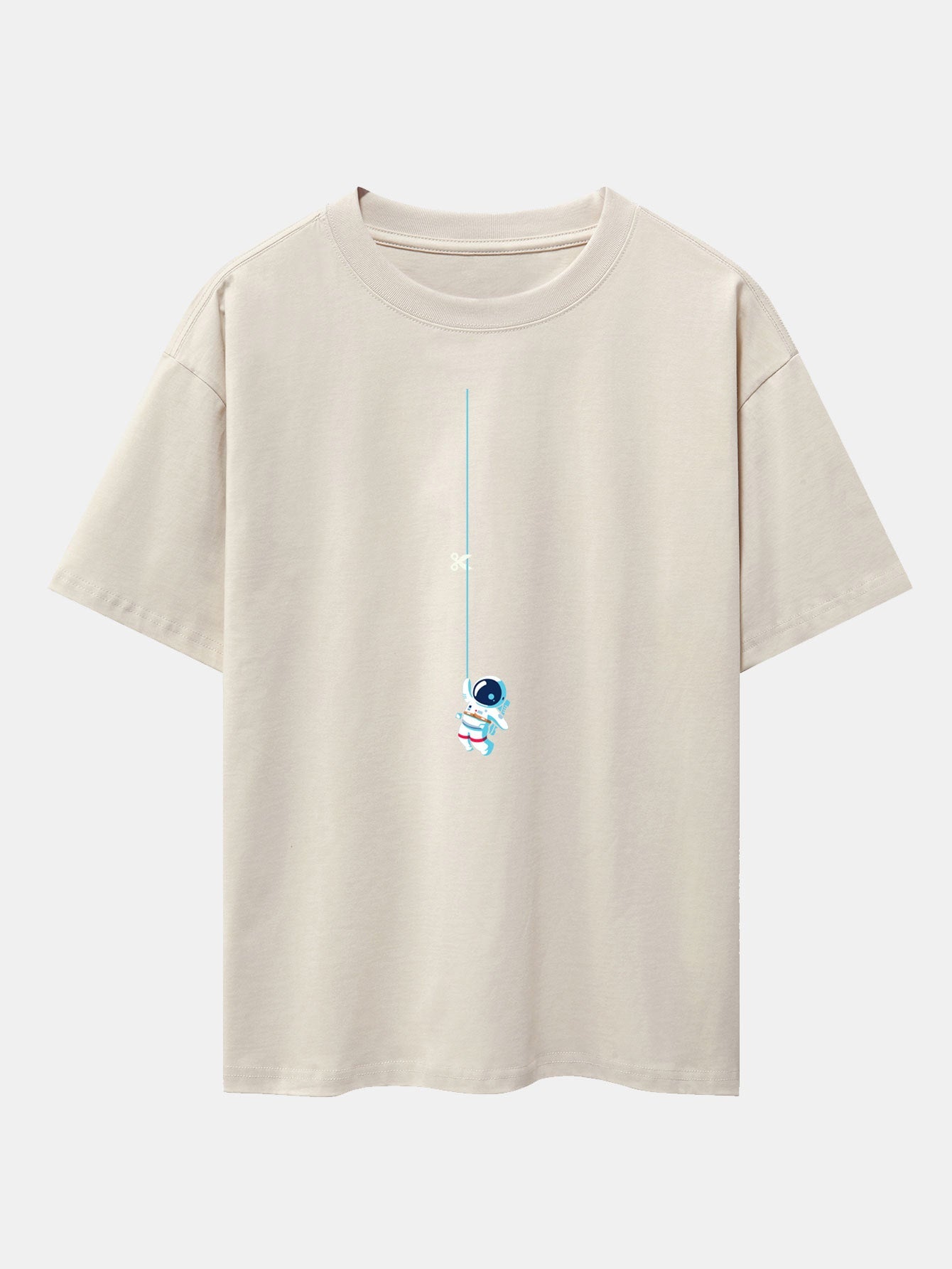 Kevin® | Astronaut On A Rope Print Drop Shoulder Oversize T-Shirt