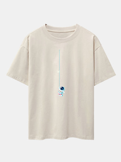 Kevin® | Astronaut On A Rope Print Drop Shoulder Oversize T-Shirt