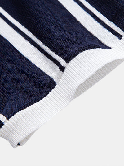 James | Striped Zip Up Knit Polo