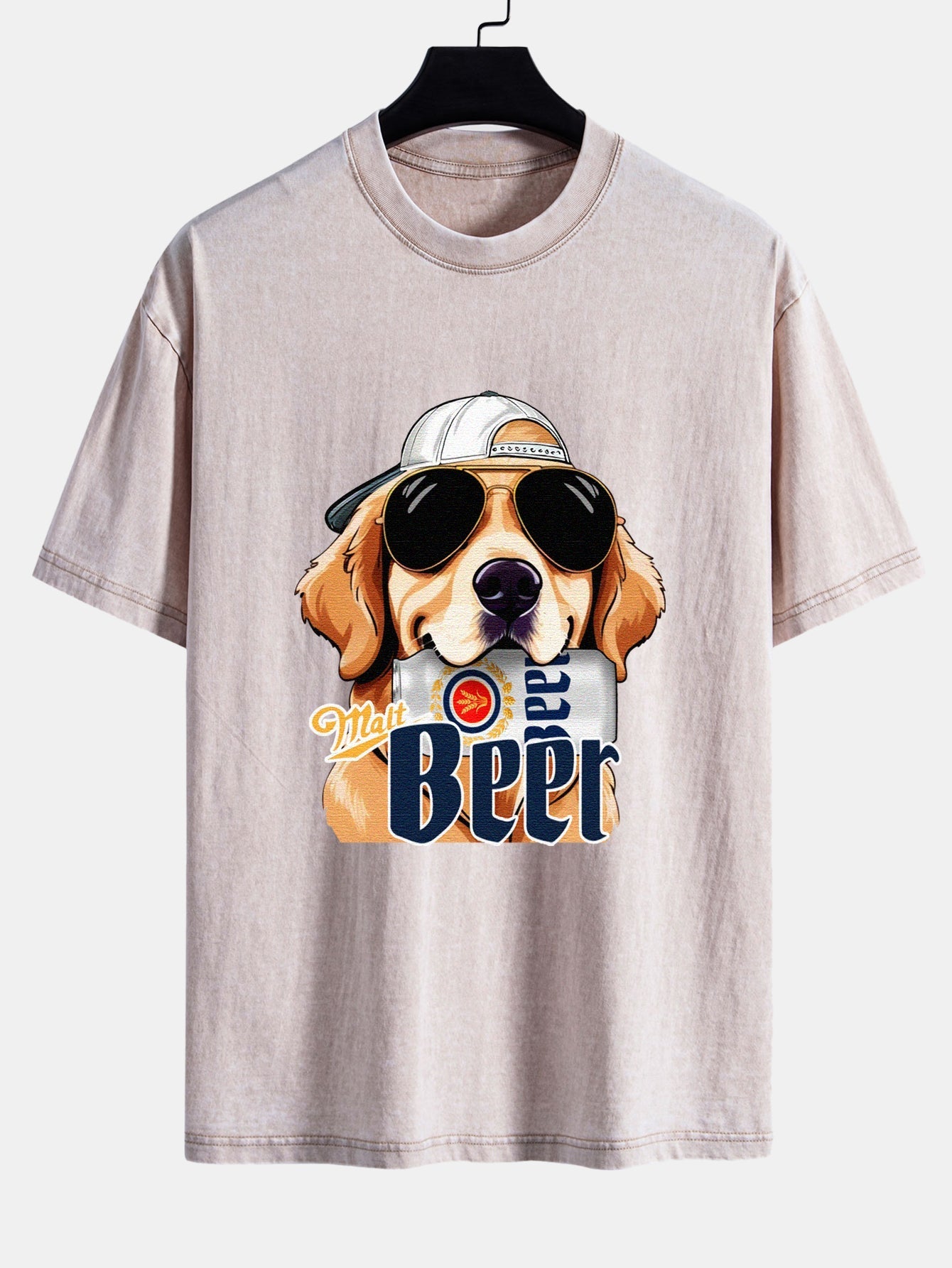 Jafar® | Beer Dog Print Washed Distressed Drop Shoulder T-Shirt