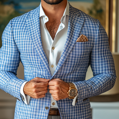 Men's Fashion Spring Smmer Checked Notch Lapel Two Btns Blazer